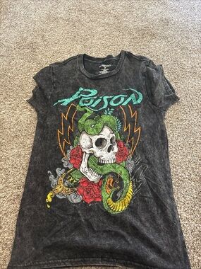 Poison Graphic Mineral Wash Short Sleeve Tee - Black with Green & Red Print